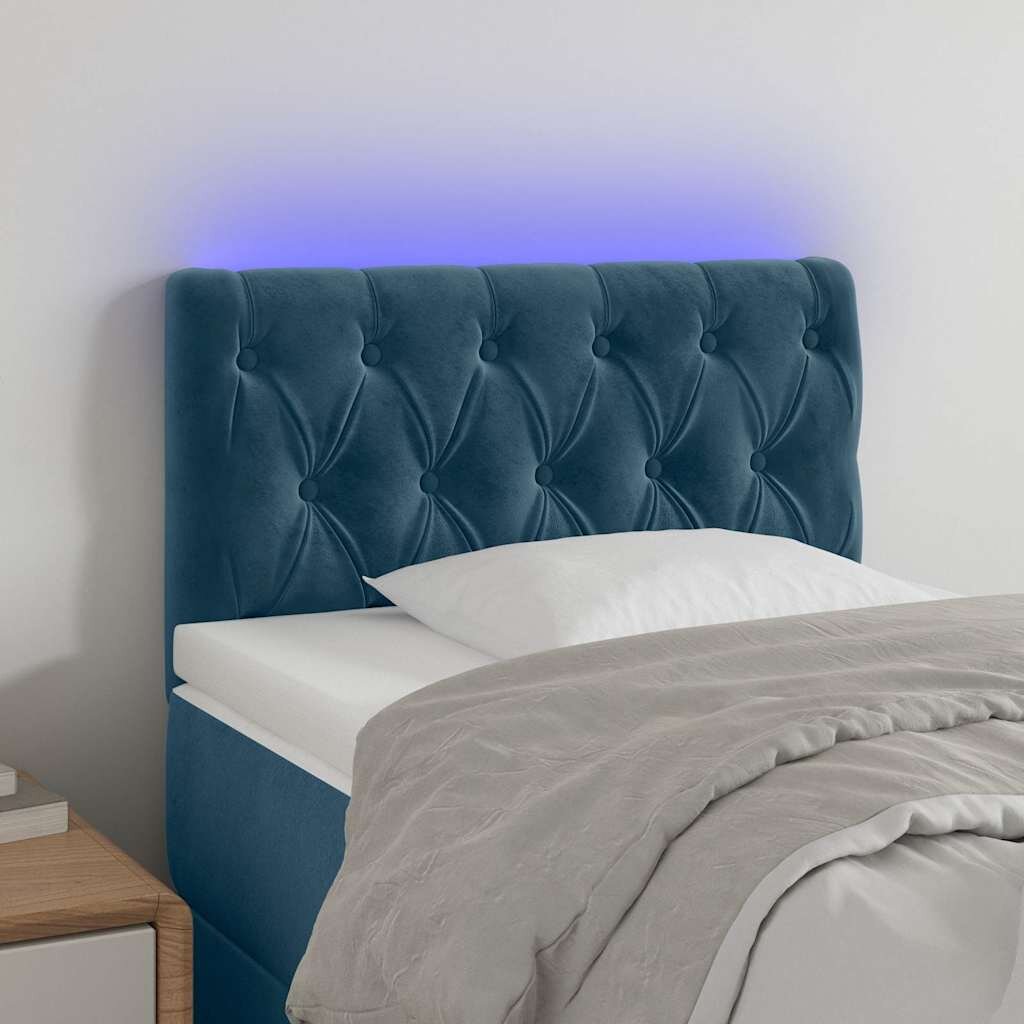 vidaXL LED Горна табла за легло тъмносиня 80x7x78/88 см кадифе