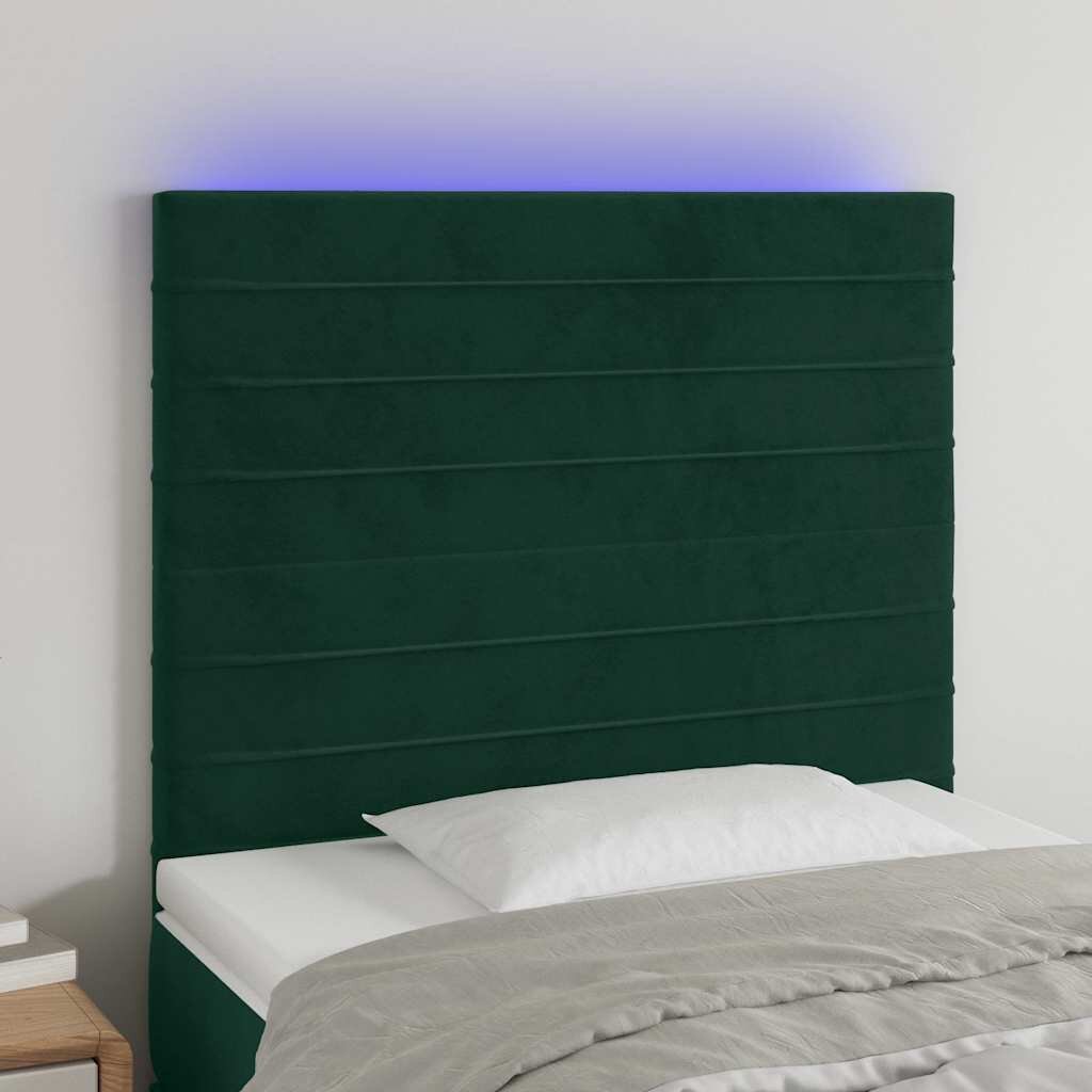 vidaXL LED горна табла за легло тъмносиня 90x5x118/128 см кадифе