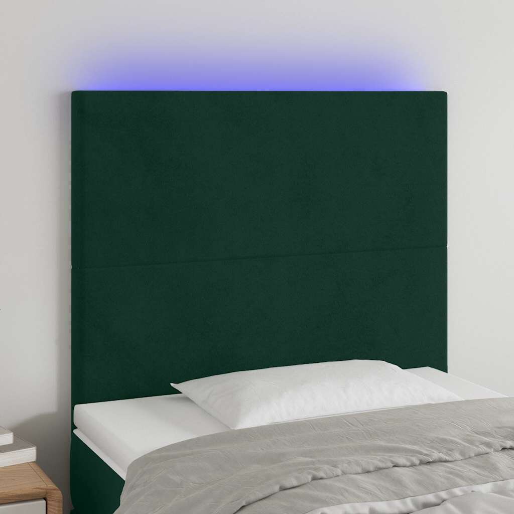 vidaXL LED горна табла за легло тъмносиня 90x5x118/128 см кадифе