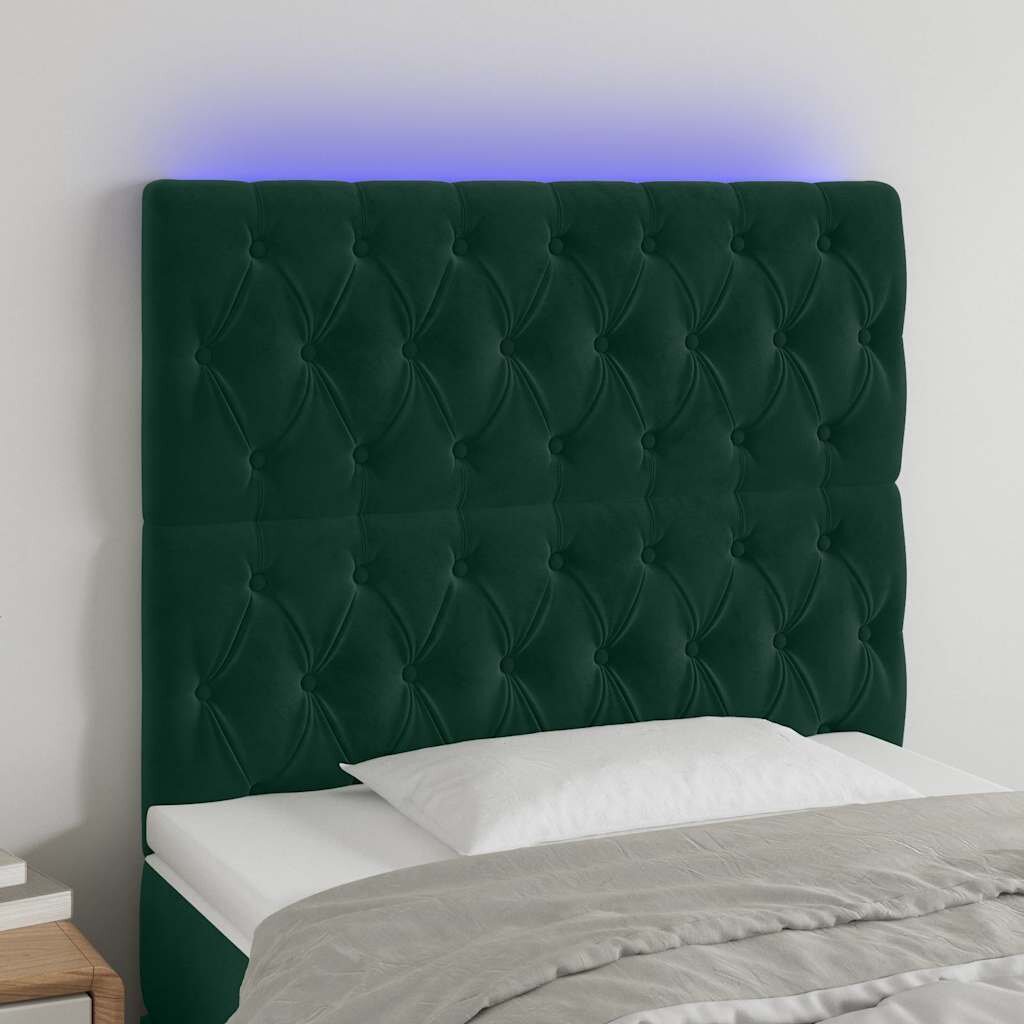 vidaXL LED горна табла за легло тъмносиня 90x7x118/128 см кадифе