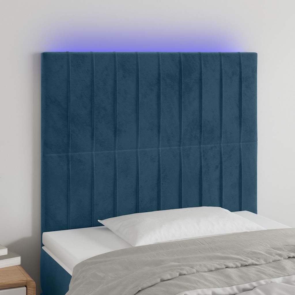 vidaXL LED горна табла за легло тъмносиня90x5x118/128 см кадифе