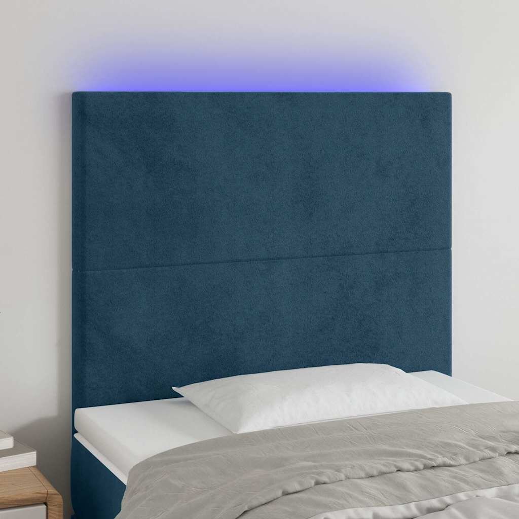 vidaXL LED горна табла за легло тъмносиня90x5x118/128 см кадифе