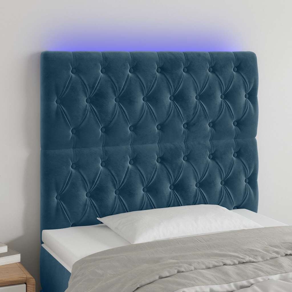 vidaXL LED горна табла за легло тъмносиня90x7x118/128 см кадифе