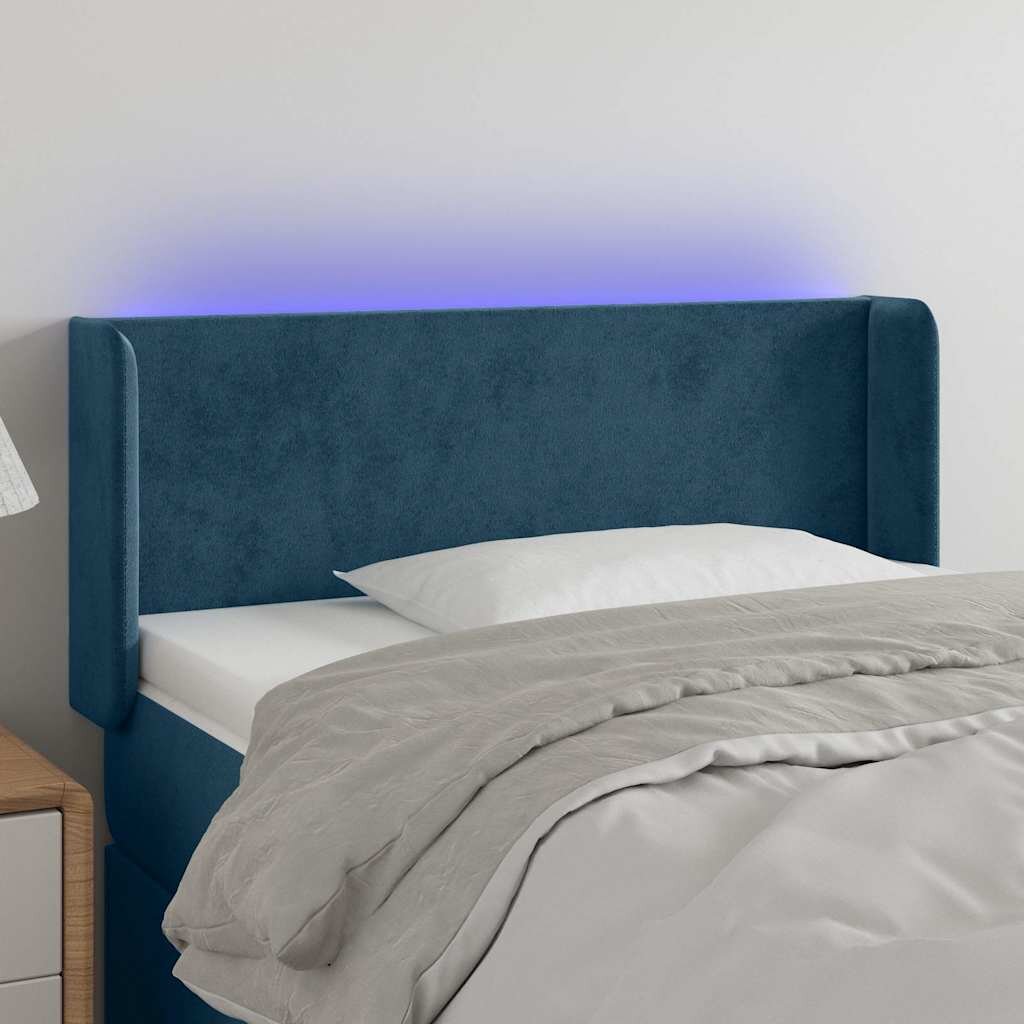 vidaXL LED горна табла за легло тъмносиня93x16x78/88 см кадифе