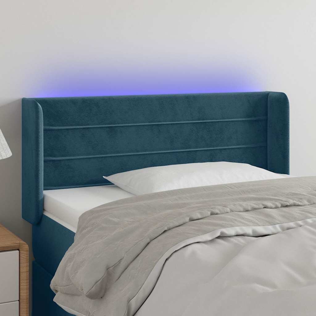 vidaXL LED горна табла за легло тъмносиня93x16x78/88 см кадифе