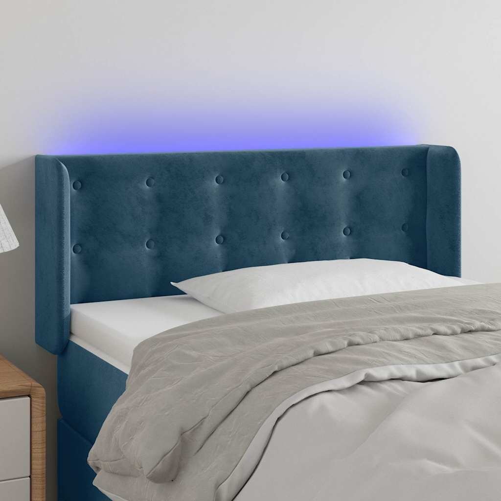 vidaXL LED горна табла за легло тъмносиня93x16x78/88 см кадифе