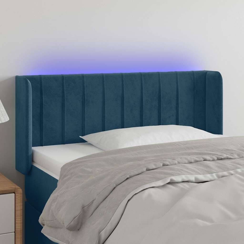vidaXL LED горна табла за легло тъмносиня93x16x78/88 см кадифе