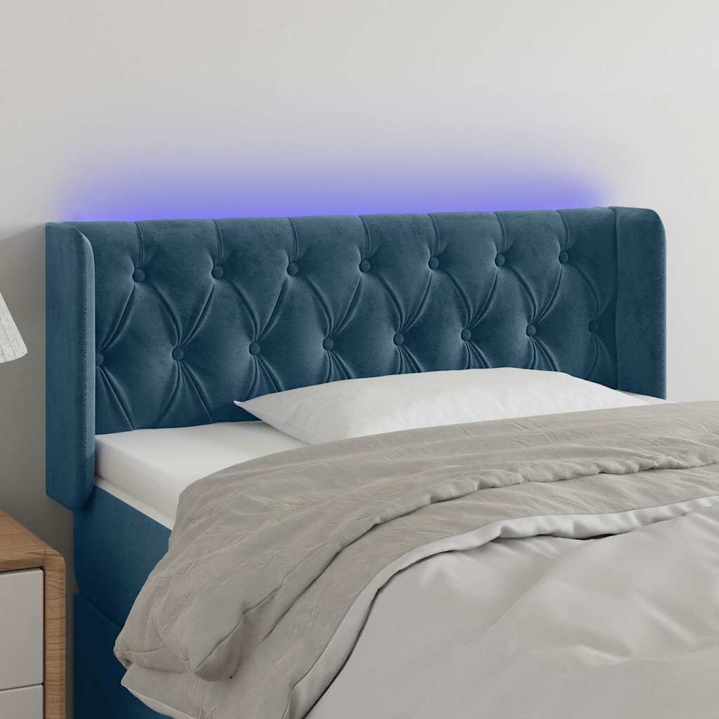vidaXL LED горна табла за легло тъмносиня93x16x78/88 см кадифе