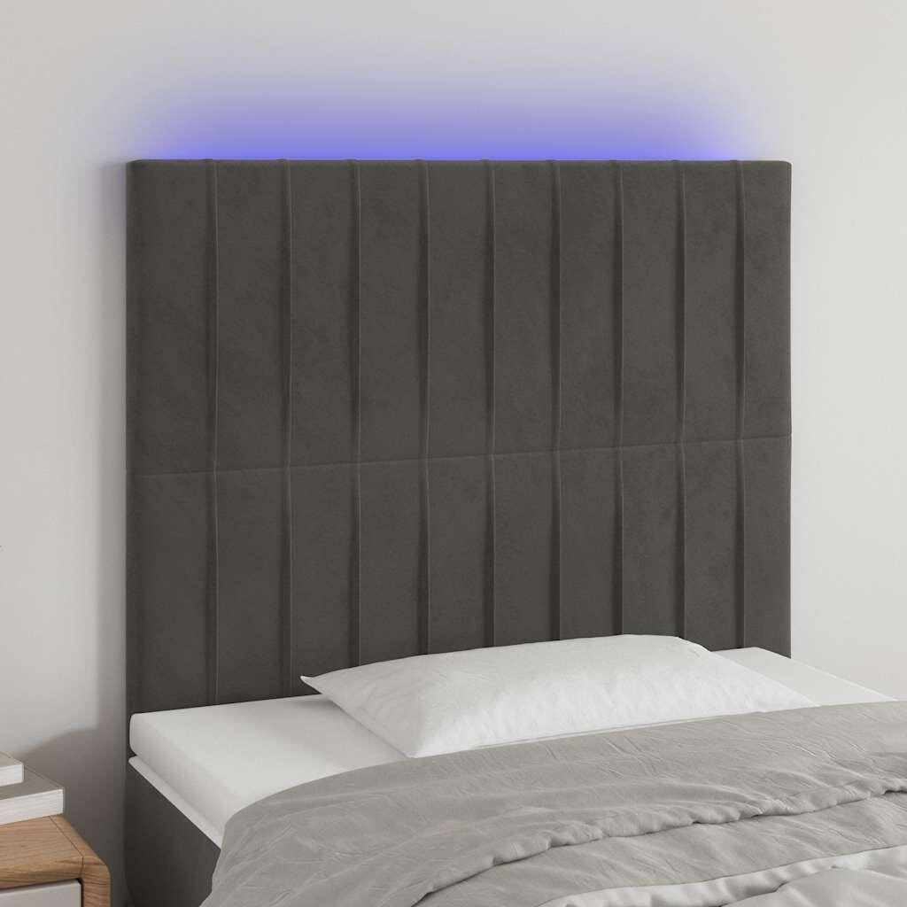 vidaXL LED горна табла за легло тъмносива 100x5x118/128 см кадифе