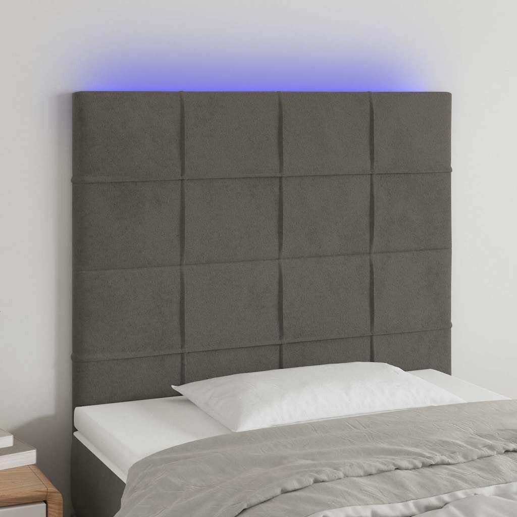 vidaXL LED горна табла за легло тъмносива 100x5x118/128 см кадифе
