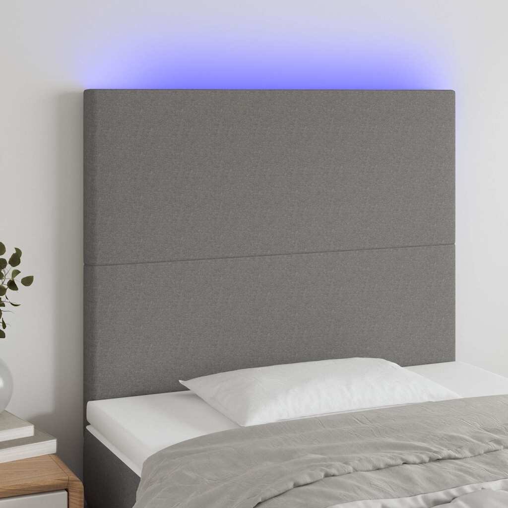 vidaXL LED горна табла за легло тъмносива 100x5x118/128 см плат