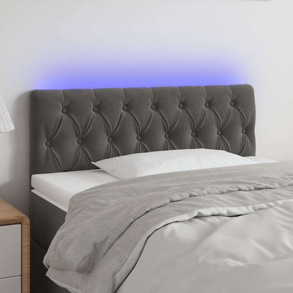 vidaXL LED Горна табла за легло тъмносива 100x7x78/88 см кадифе