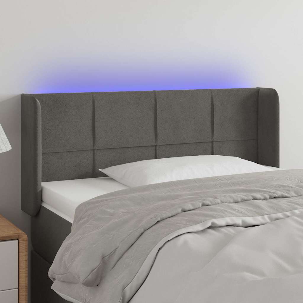 vidaXL LED горна табла за легло тъмносива 103x16x78/88 см кадифе