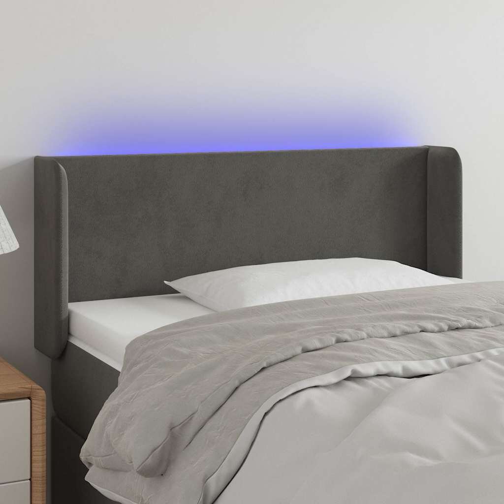 vidaXL LED горна табла за легло тъмносива 103x16x78/88 см кадифе