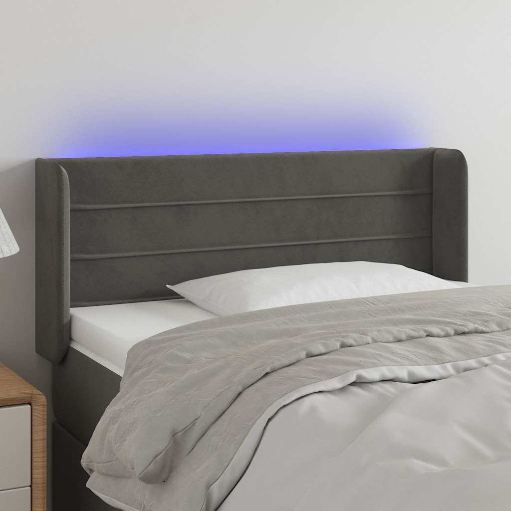 vidaXL LED горна табла за легло тъмносива 103x16x78/88 см кадифе