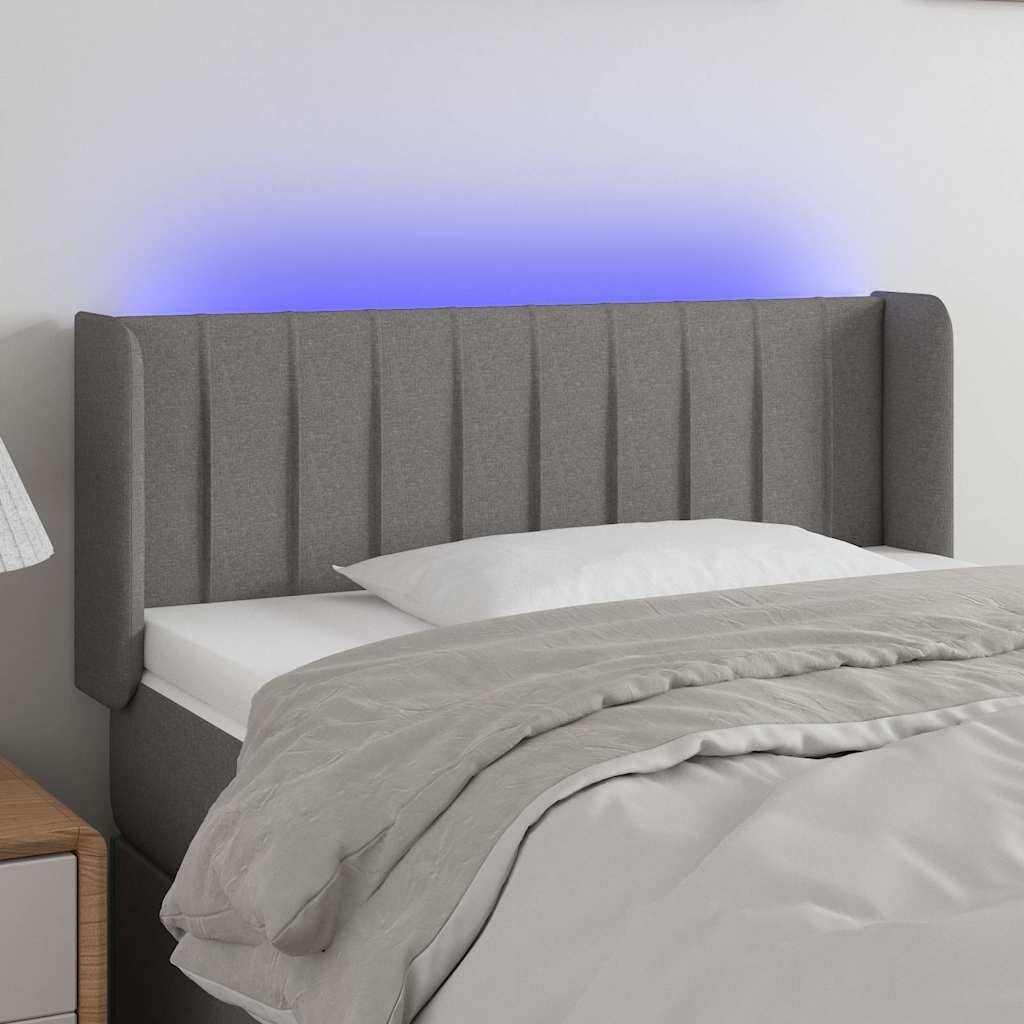vidaXL LED горна табла за легло тъмносива 103x16x78/88 см плат