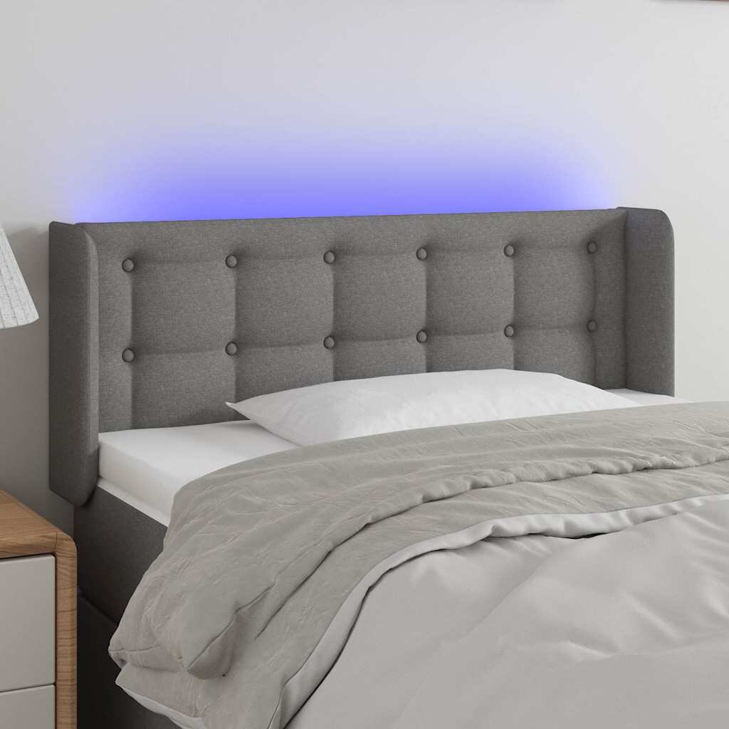 vidaXL LED горна табла за легло тъмносива 103x16x78/88 см плат