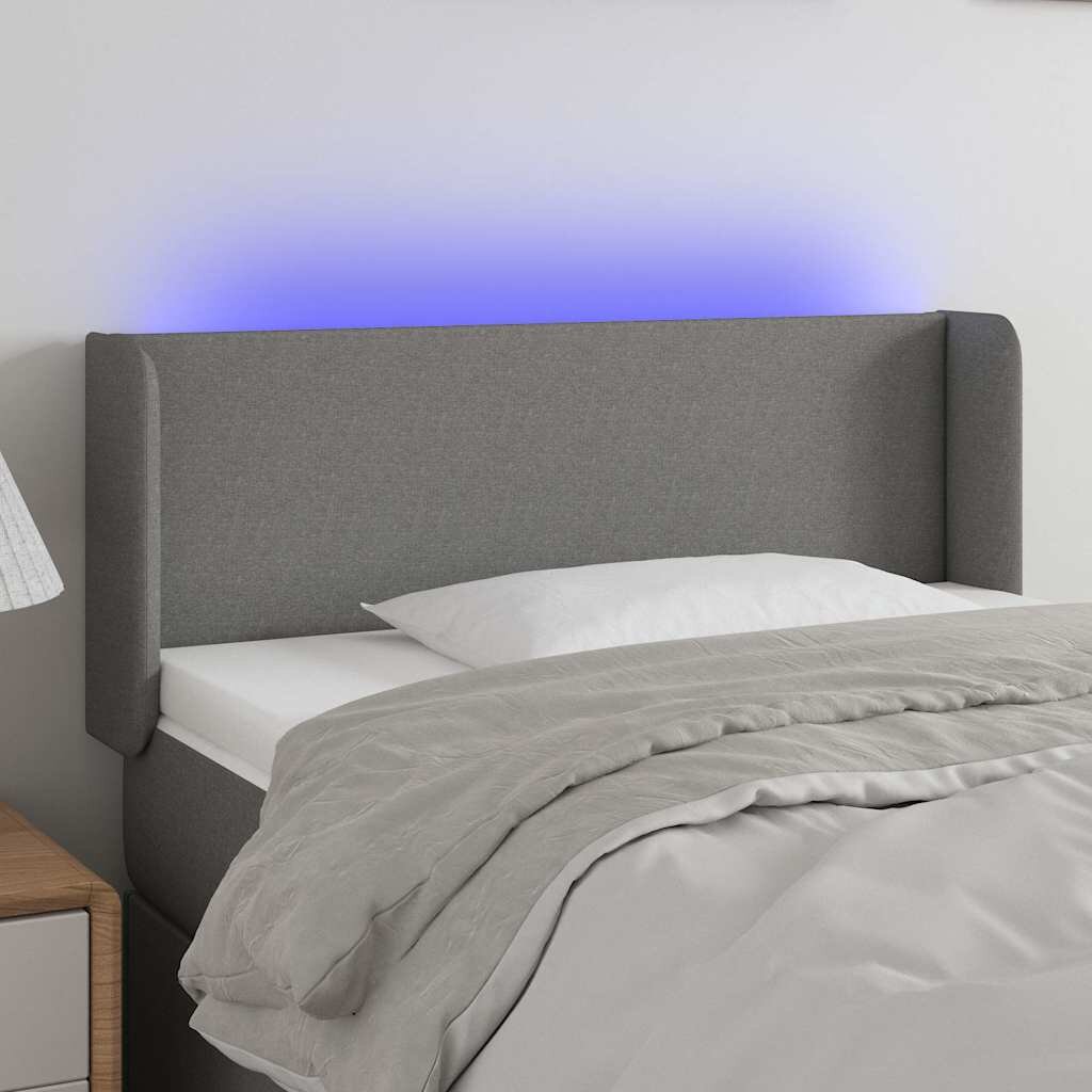 vidaXL LED горна табла за легло тъмносива 103x16x78/88 см плат