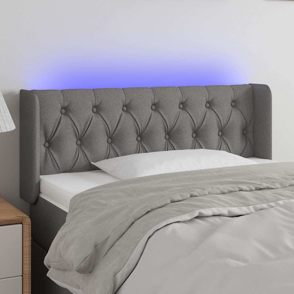 vidaXL LED горна табла за легло тъмносива 103x16x78/88 см плат
