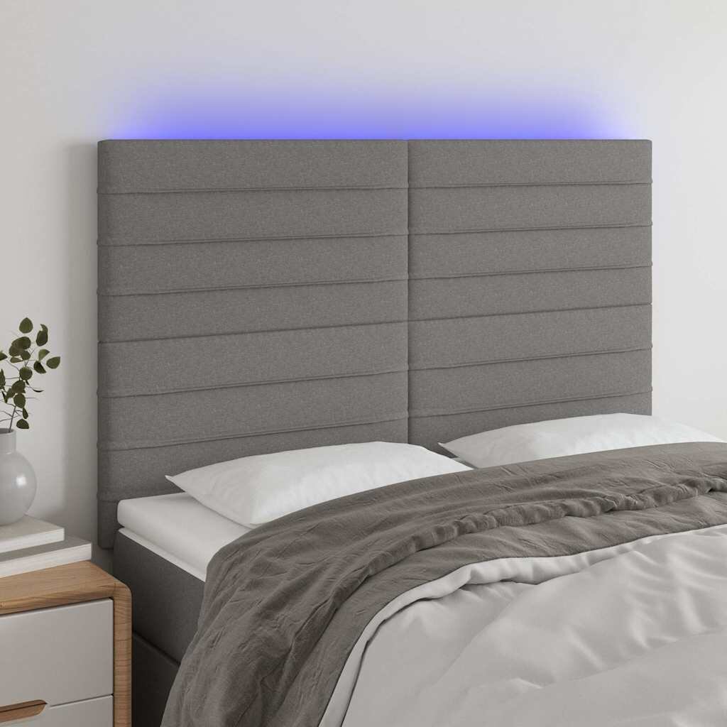 vidaXL LED горна табла за легло тъмносива 144x5x118/128 см плат
