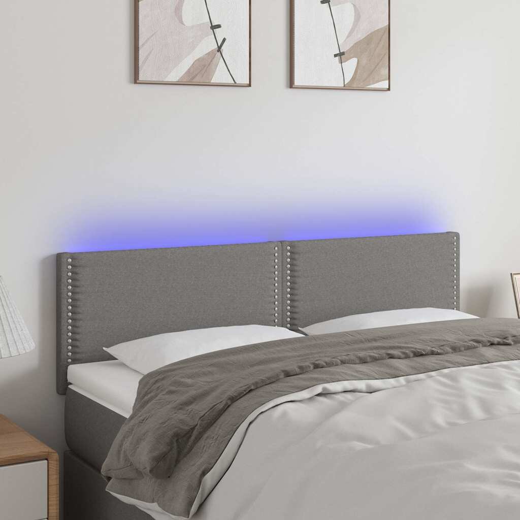 vidaXL LED горна табла за легло тъмносива 144x5x78/88 см плат