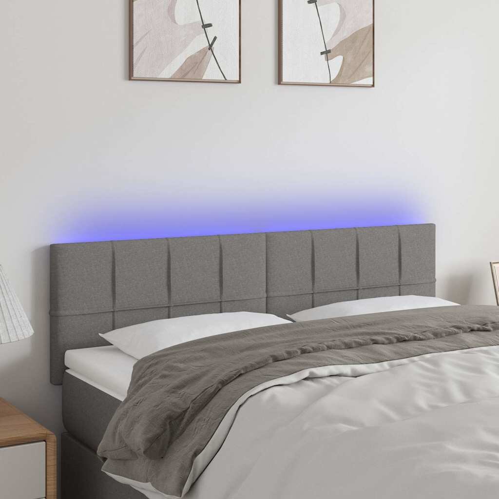 vidaXL LED горна табла за легло тъмносива 144x5x78/88 см плат