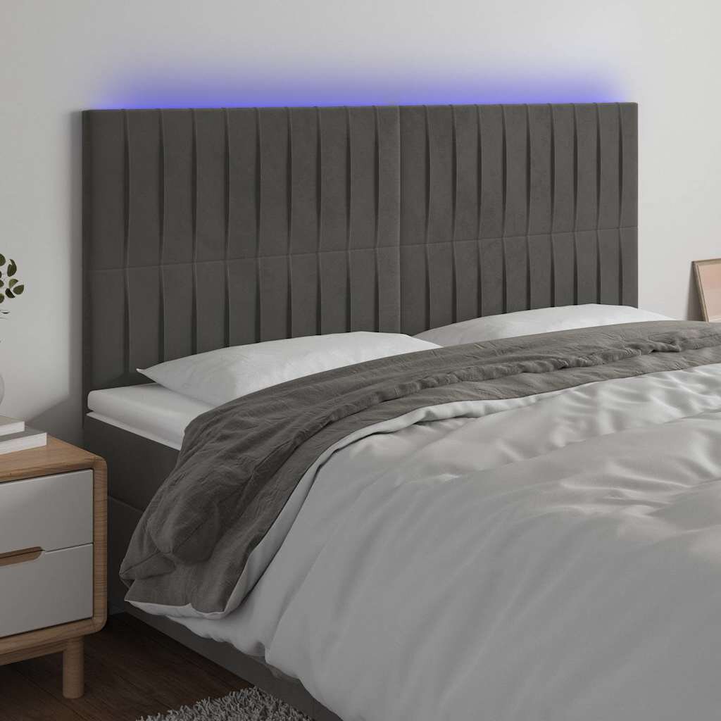 vidaXL LED горна табла за легло тъмносива 160x5x118/128 см кадифе