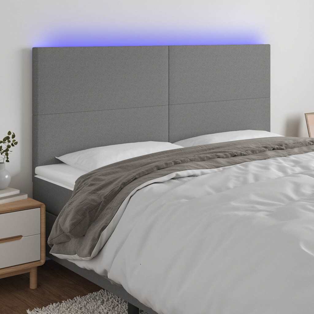 vidaXL LED горна табла за легло тъмносива 160x5x118/128 см плат