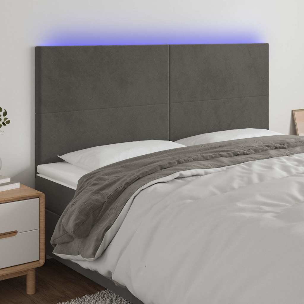 vidaXL LED горна табла за легло тъмносива 180x5x118/128 см кадифе