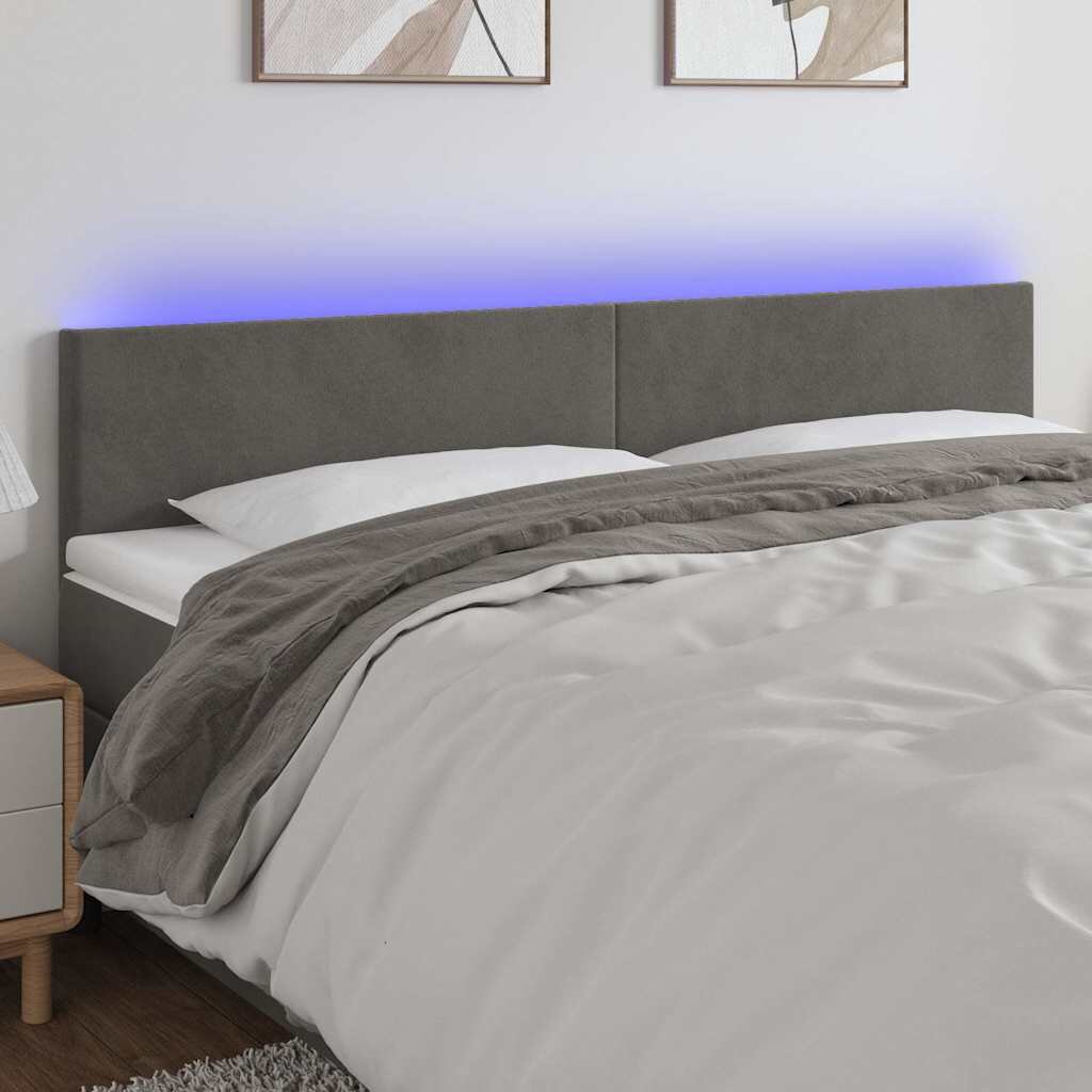 vidaXL LED горна табла за легло тъмносива 180x5x78/88 см кадифе