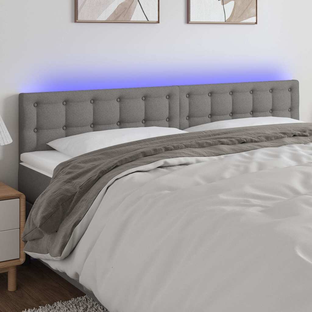 vidaXL LED горна табла за легло тъмносива 180x5x78/88 см плат