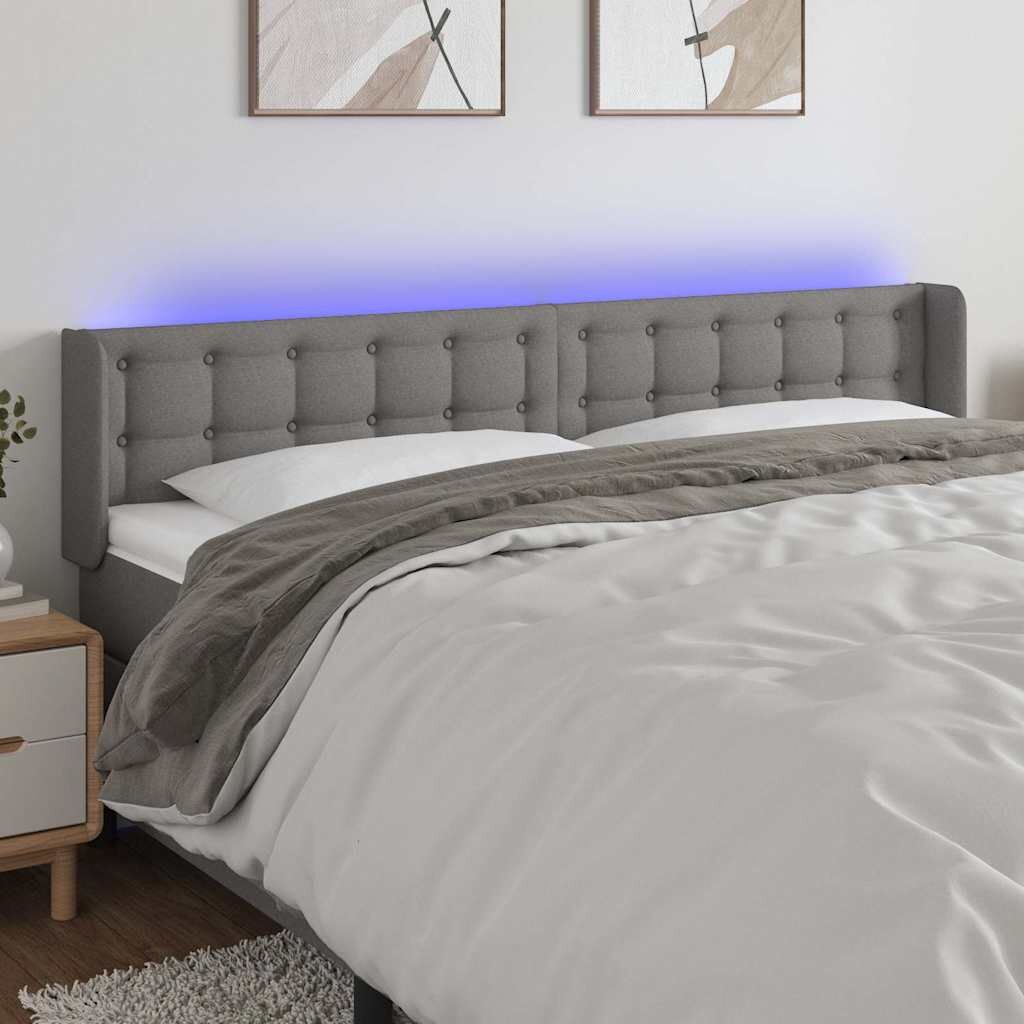 vidaXL LED горна табла за легло тъмносива 183x16x78/88 см плат