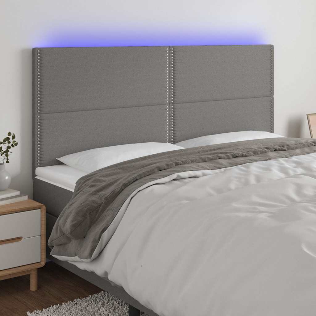 vidaXL LED горна табла за легло тъмносива 200x5x118/128 см плат