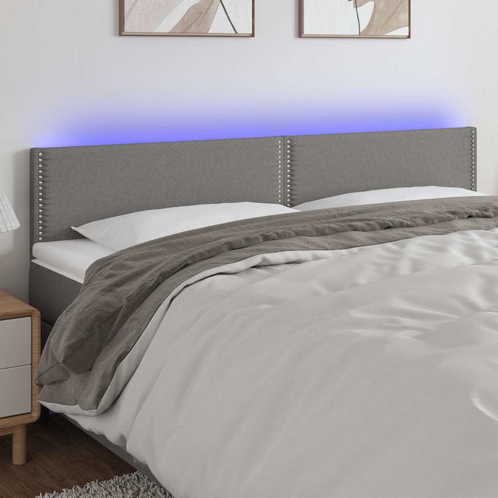 vidaXL LED горна табла за легло тъмносива 200x5x78/88 см плат