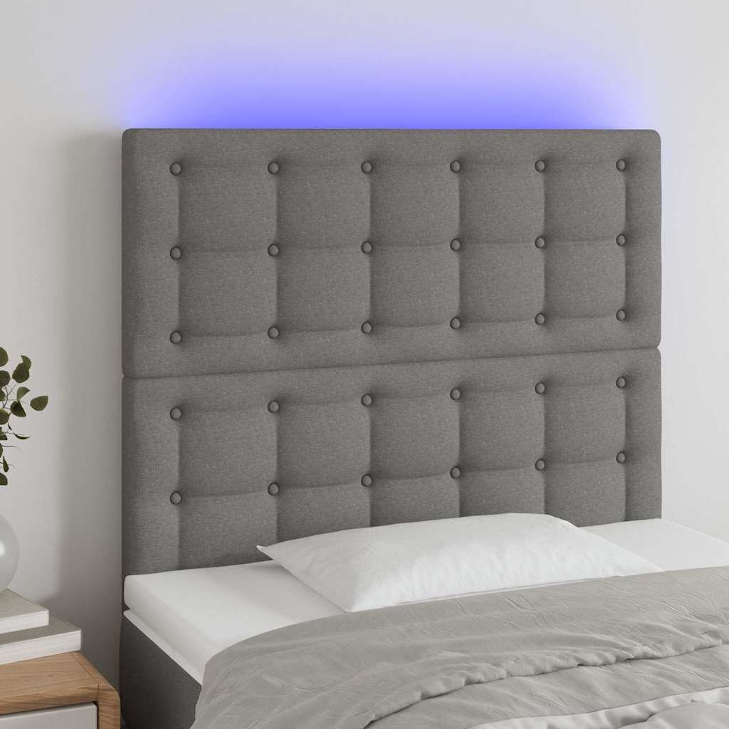vidaXL LED горна табла за легло тъмносива 80x5x118/128 см плат