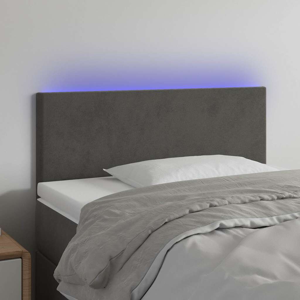 vidaXL LED горна табла за легло тъмносива 80x5x78/88 см кадифе