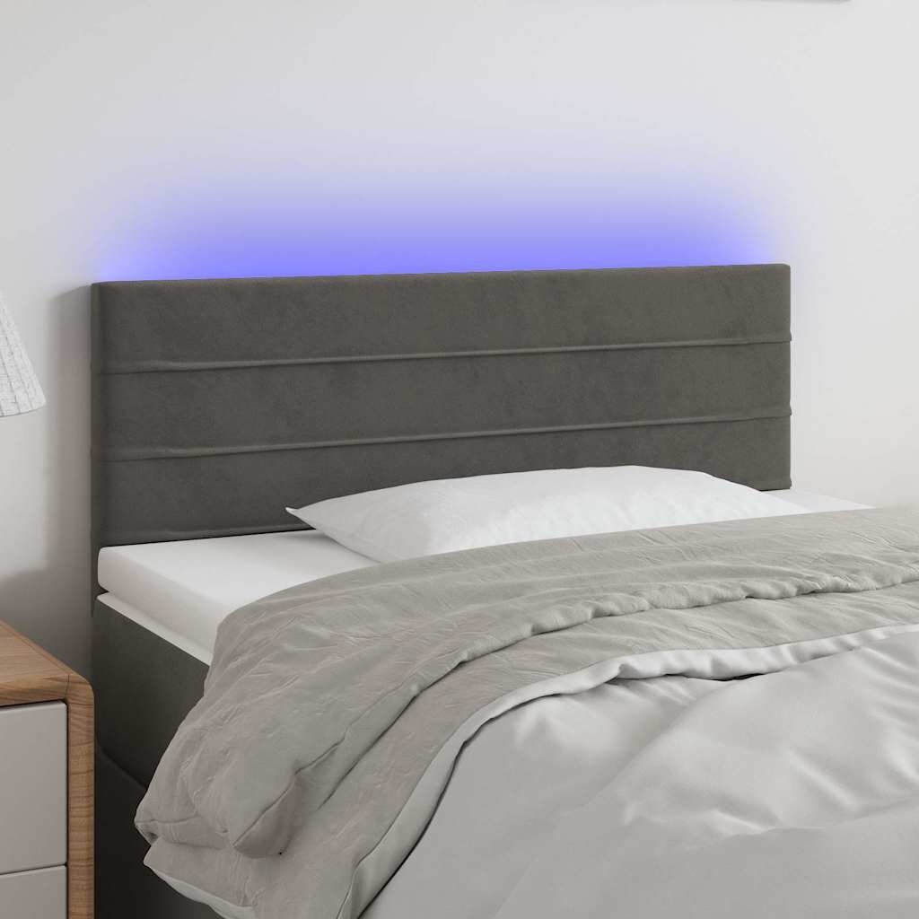 vidaXL LED горна табла за легло тъмносива 80x5x78/88 см кадифе