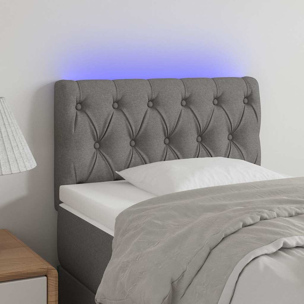 vidaXL LED горна табла за легло тъмносива 80x7x78/88 см плат