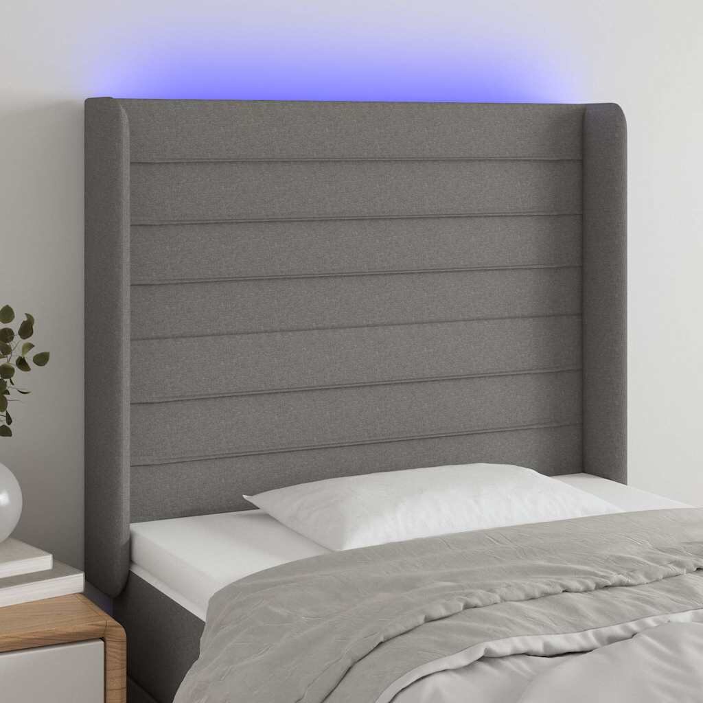 vidaXL LED горна табла за легло тъмносива 83x16x118/128 см плат