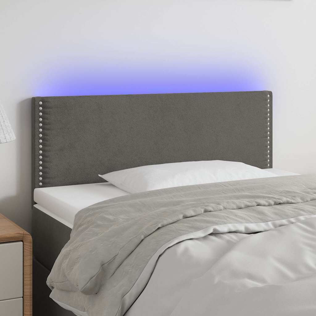 vidaXL LED горна табла за легло тъмносива 90x5x78/88 см кадифе