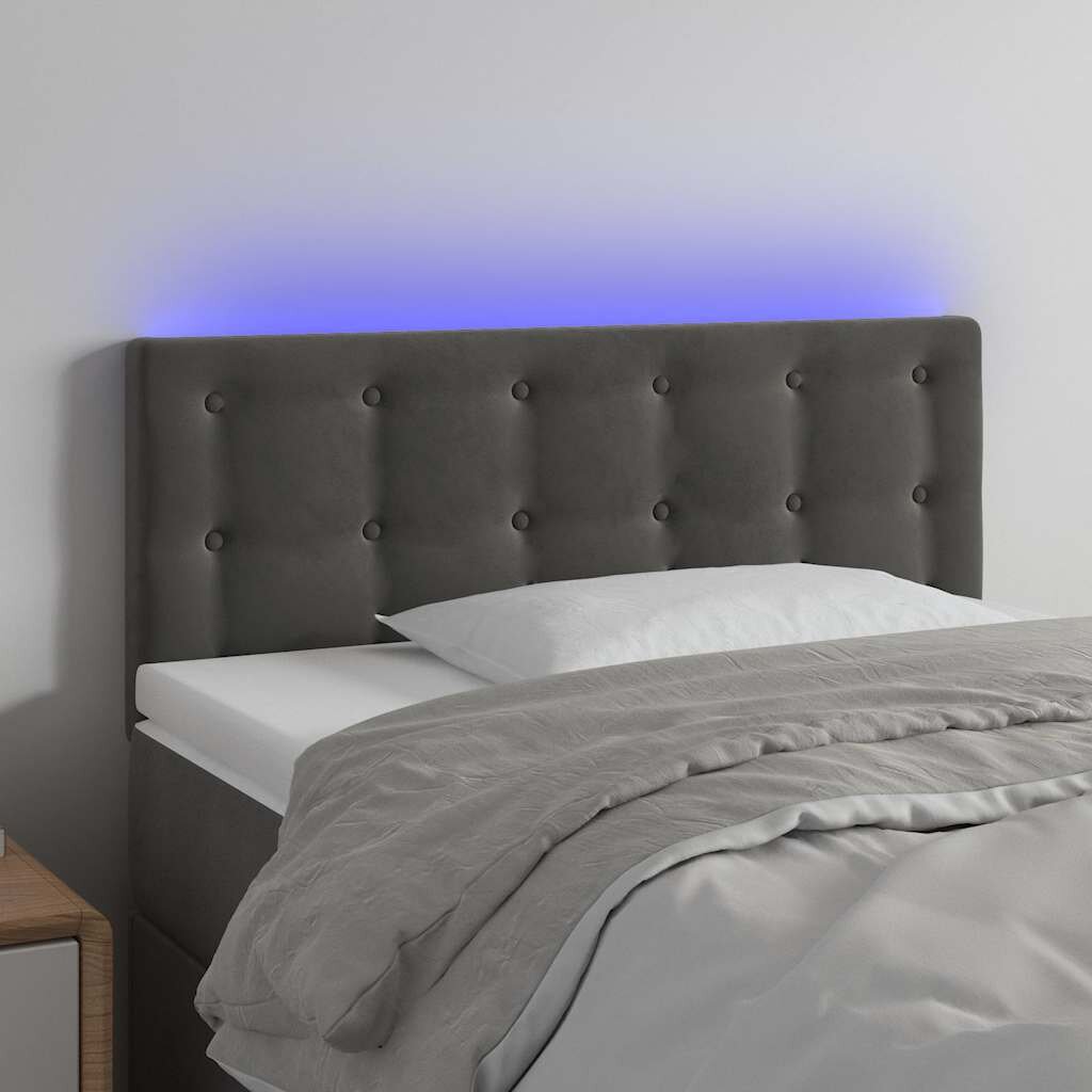 vidaXL LED горна табла за легло тъмносива 90x5x78/88 см кадифе