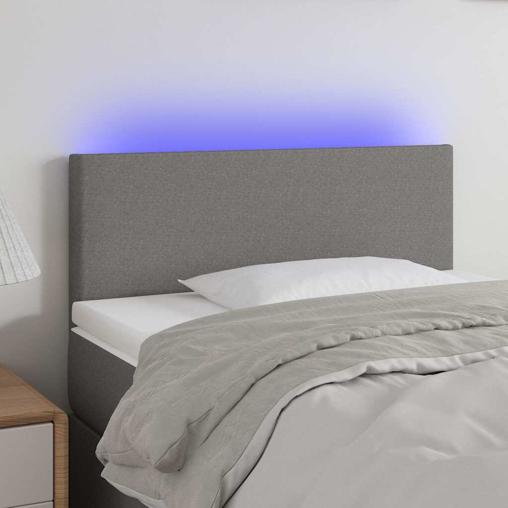 vidaXL LED горна табла за легло тъмносива 90x5x78/88 см плат