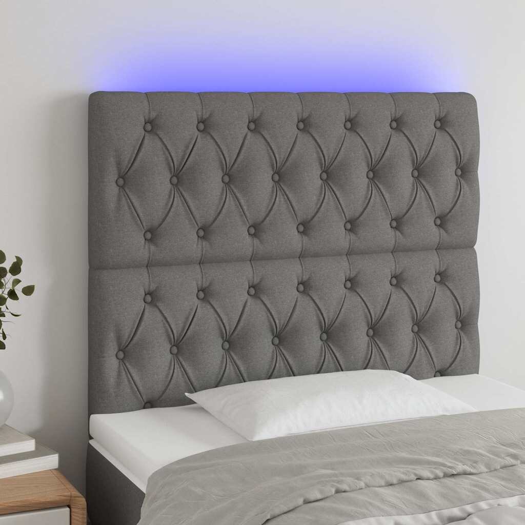 vidaXL LED горна табла за легло тъмносива 90x7x118/128 см плат