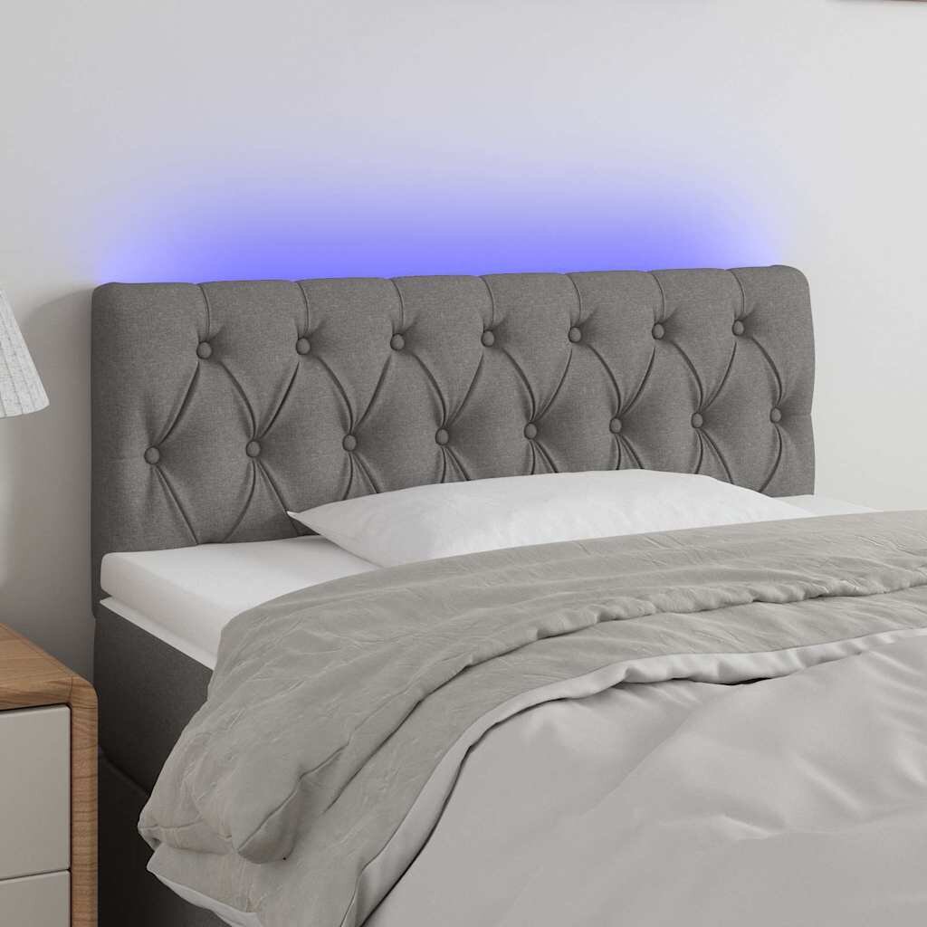 vidaXL LED горна табла за легло тъмносива 90x7x78/88 см плат