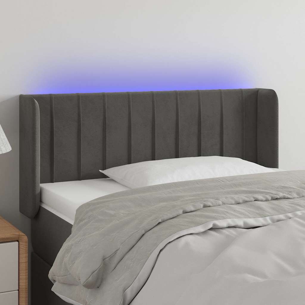 vidaXL LED горна табла за легло тъмносива 93x16x78/88 см кадифе
