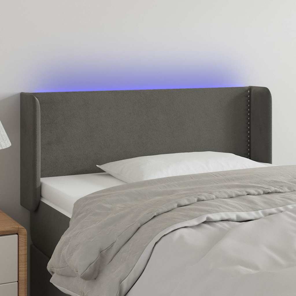 vidaXL LED горна табла за легло тъмносива 93x16x78/88 см кадифе
