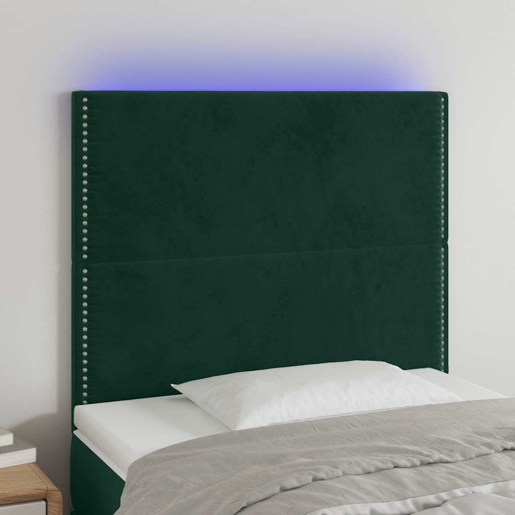 vidaXL LED горна табла за легло тъмнозелена 100x5x118/128 см кадифе