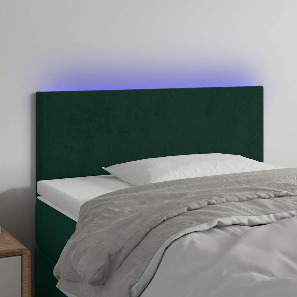 vidaXL LED горна табла за легло тъмнозелена 100x5x78/88 см кадифе