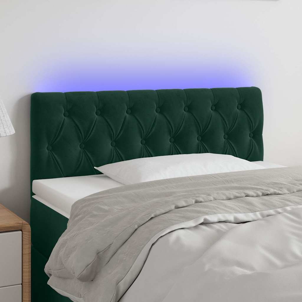 vidaXL LED Горна табла за легло тъмнозелена 100x7x78/88 см кадифе