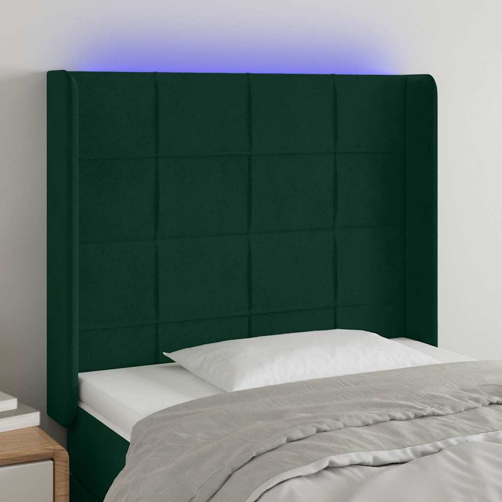 vidaXL LED горна табла за легло тъмнозелена 103x16x118/128см кадифе